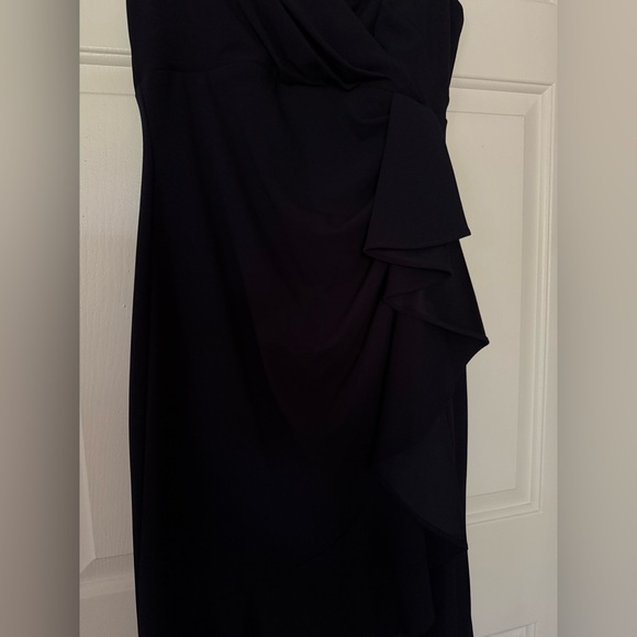 V-Neck Cascade Ruffle High-Low Gown - Betsy & Adam - Picture 4 of 6